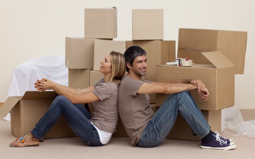 Packed household items ready for transport during an Earls Court move
